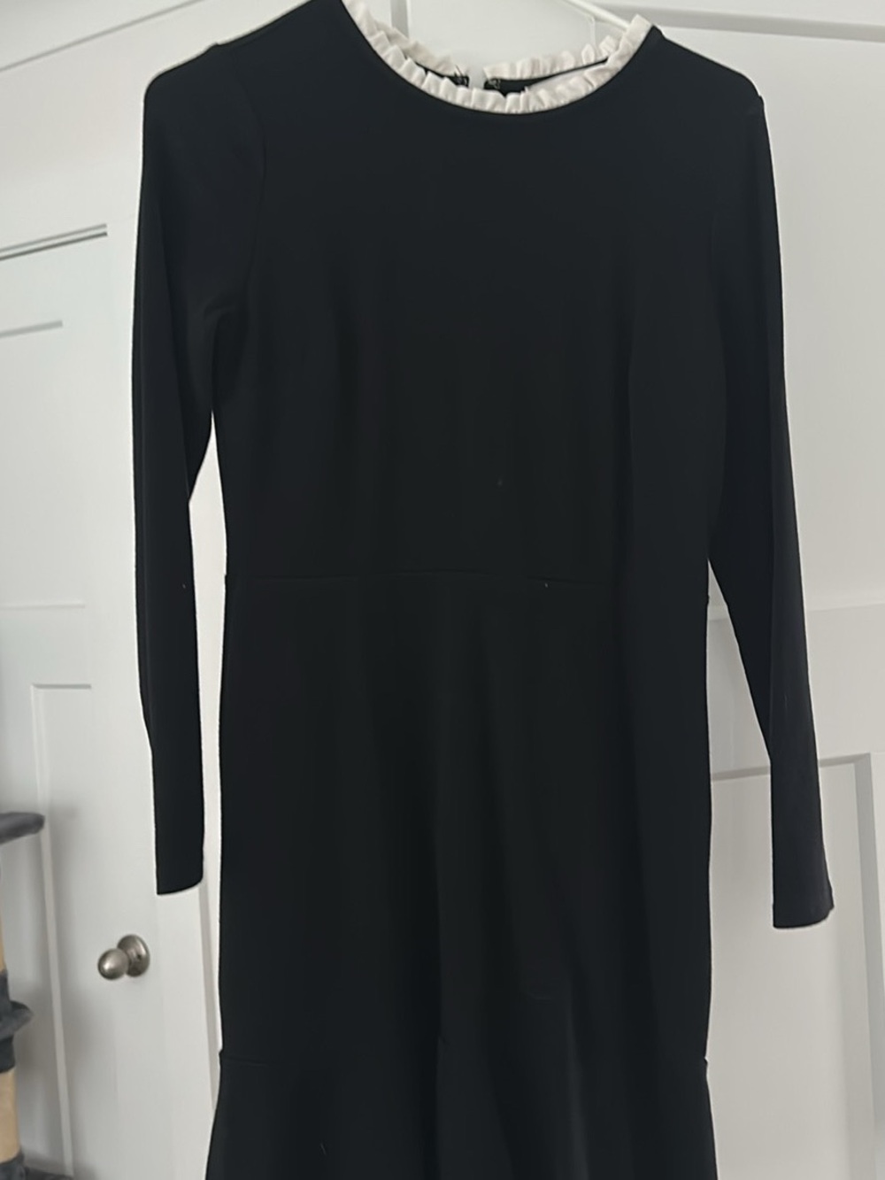 LOFT Black Long-Sleeve Dress with White Ruffle Neck